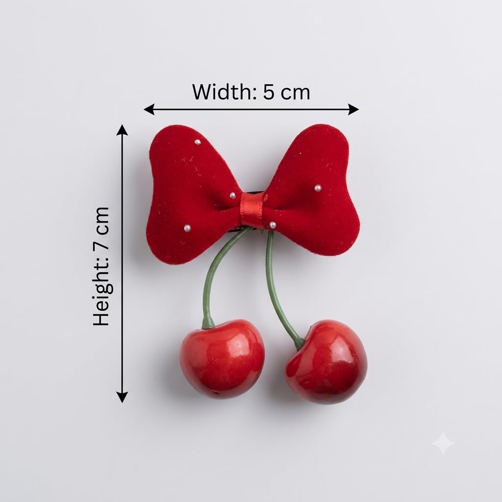 Sweet Cherry Hair Clip With Red Bow , Decorative Hair Clips for Special Occasions, Christmas Hair Clip For Babies And Kids