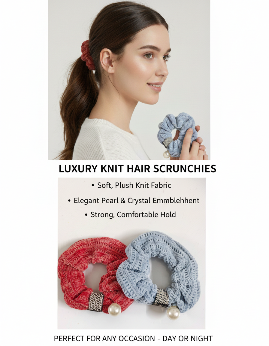 combo of Handmade knitted hair surunchies/crochet hair scrunchies with pearl, ponytail holder, rubberband, elastic band