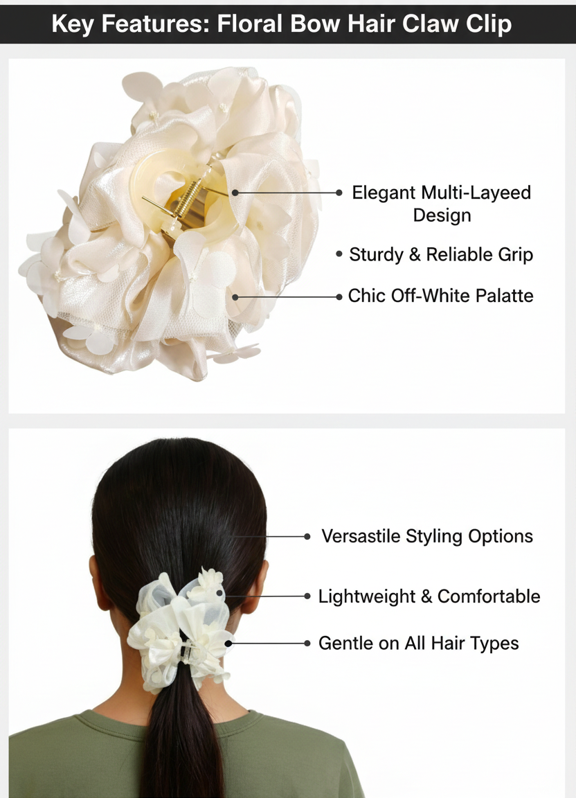 Bow Flower Hair Clutcher Hair Claw Clip, Ponytail Holder Hair Accessories Juda Clip Clutcher for Women & Girls
