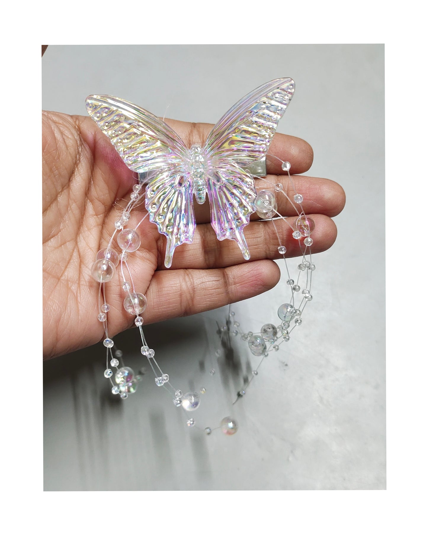 Butterfly Hair Clips with Tassel, Holographic Shimmery Design, Girls Kids Hair Accessories, 2 Pieces