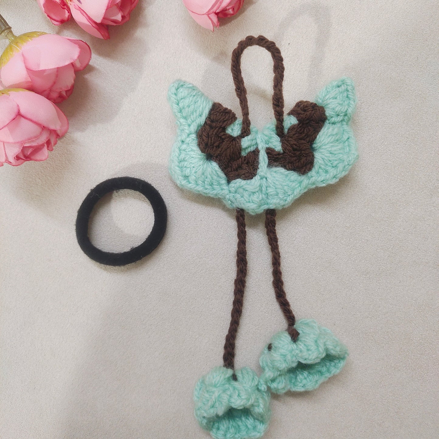 Handmade Crochet Flower, Butterfly Hair Tie for Women & Girls Soft Knitted Elastic Ponytail Holder Cute Floral Hair Band with Tassel Stylish Handmade Hair Accessory for Daily Wear