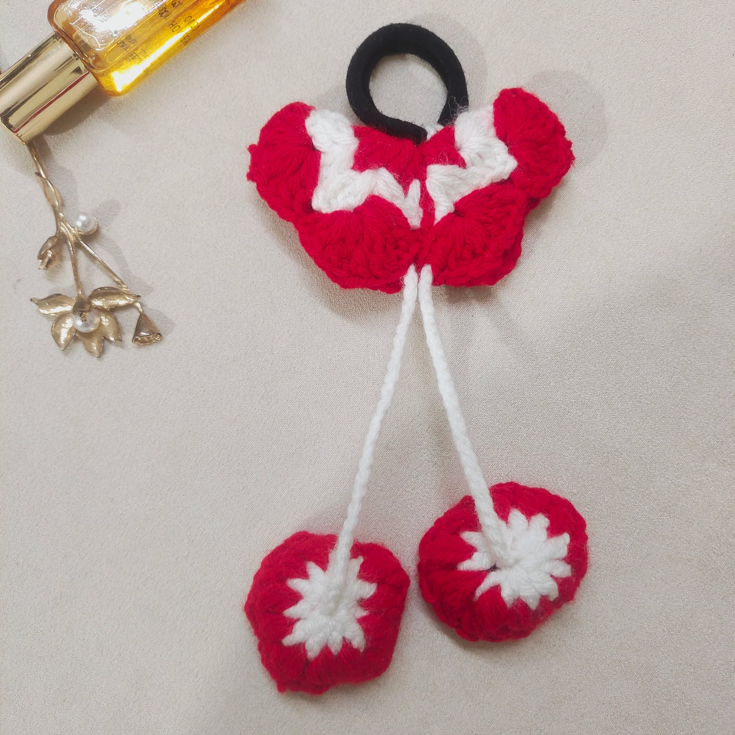 Handmade Crochet Flower, Butterfly Hair Tie for Women & Girls Soft Knitted Elastic Ponytail Holder Cute Floral Hair Band with Tassel Stylish Handmade Hair Accessory for Daily Wear