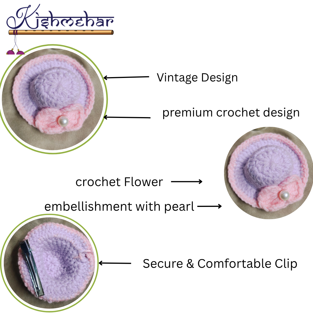 Handmade Crochet Mini Hat, Fascinator Hair Clip,Cute Woolen Knitted Hair Clip with Pearl Flower Bow for Girls and kids