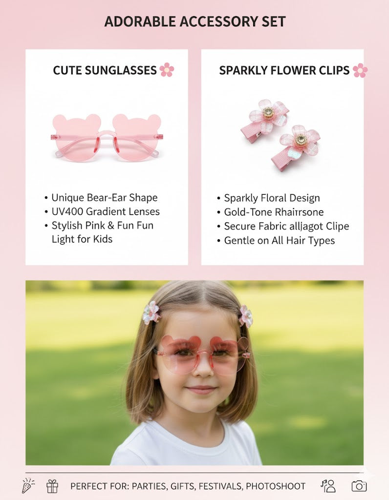 Combo Of Hair Clip With Sunglasses for Kids, Hair Accessories