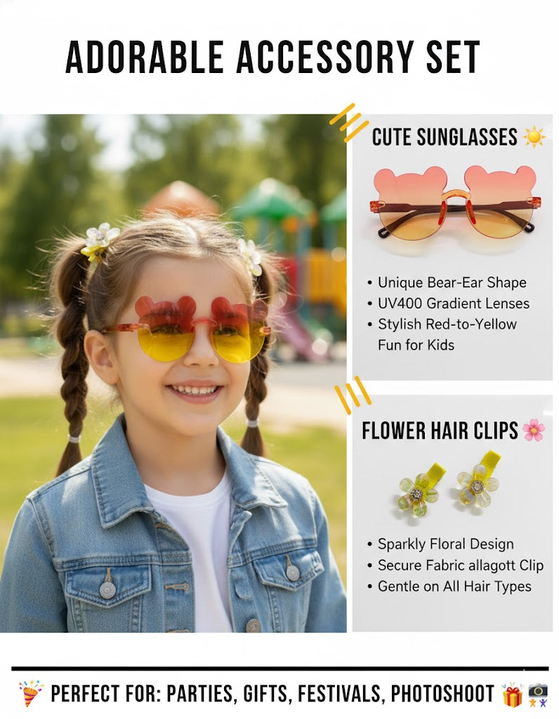 Combo Of Hair Clip With Sunglasses for Kids, Hair Accessories