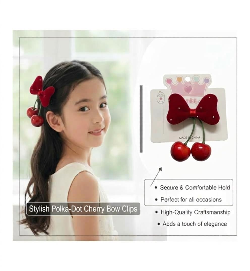 Sweet Cherry Hair Clip With Red Bow , Decorative Hair Clips for Special Occasions, Christmas Hair Clip For Babies And Kids