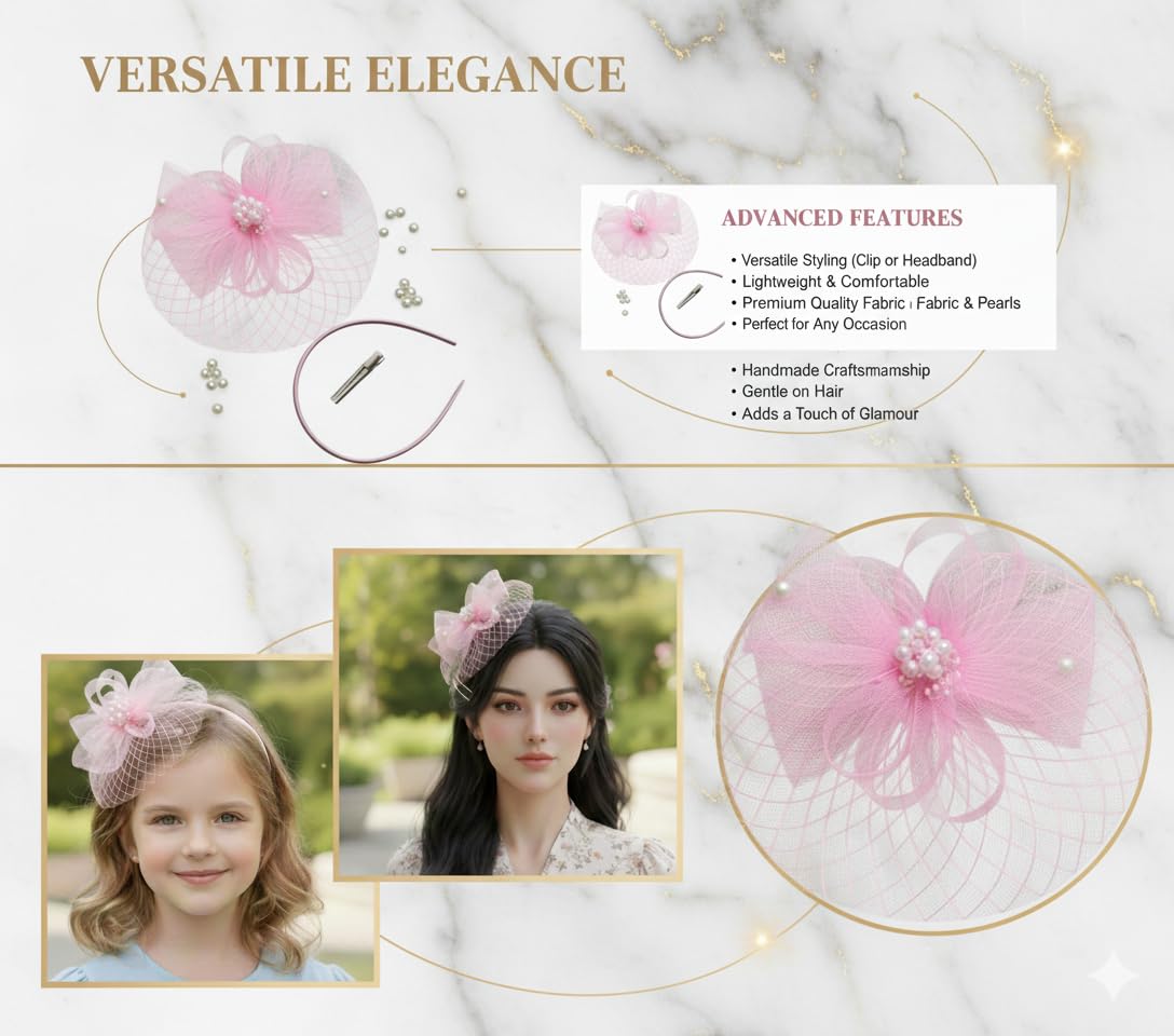 2 in 1 Hair Clip & Hair Band, Alligator Clip, for girls and kids Color Pink