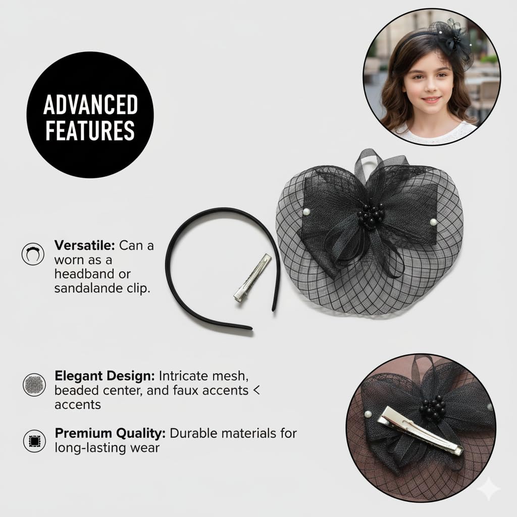 2 in 1 Hair Clip & Hair Band, Alligator Clip, for girls and kids Color Black