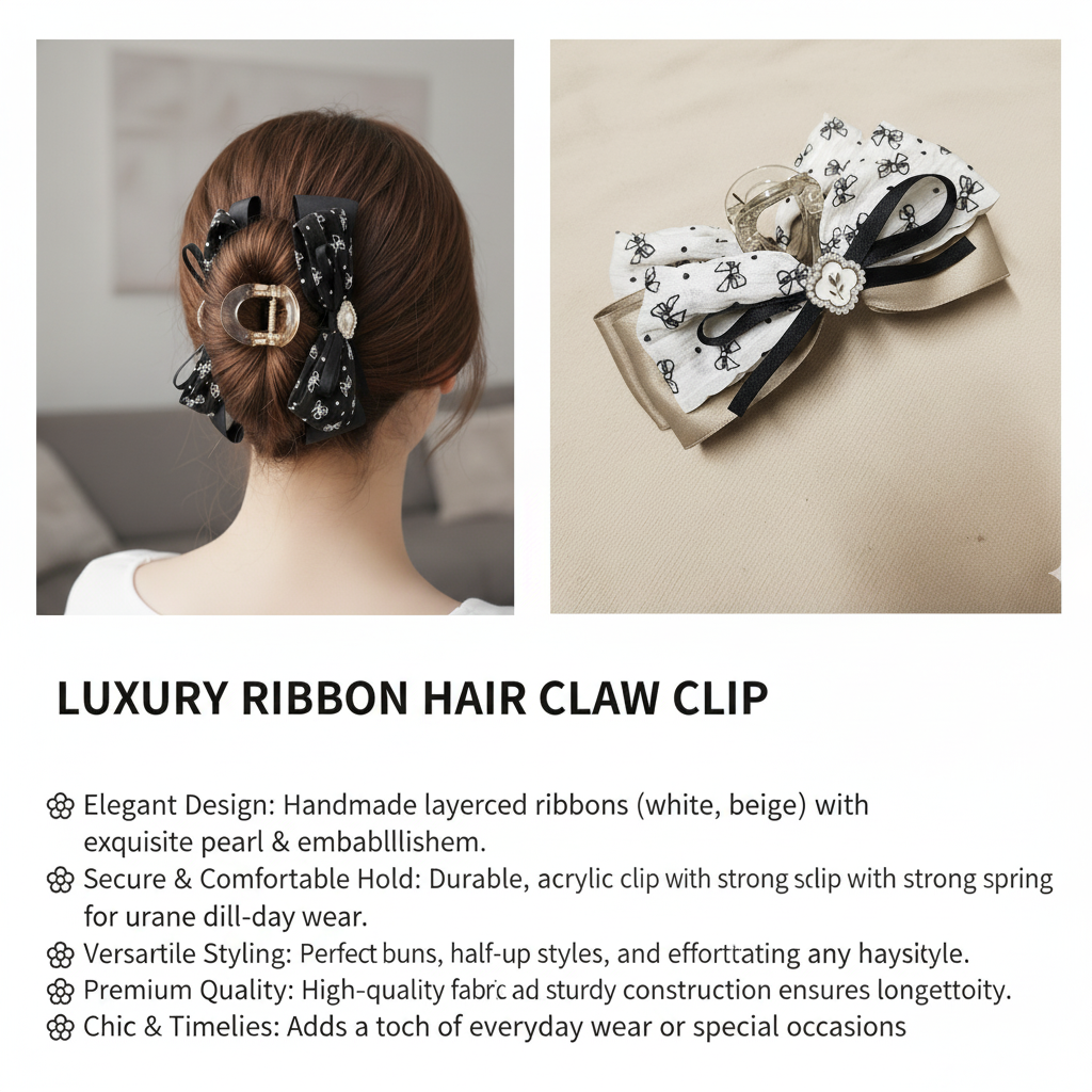 Hair Clutcher Hair Claw Clip With Bow Design, Ponytail Holder Hair Accessories Juda Clip Clutcher for Women & Girls