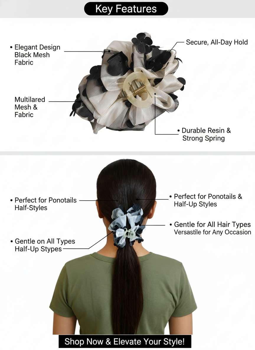 Bow Flower Hair Clutcher Hair Claw Clip, Ponytail Holder Hair Accessories Juda Clip Clutcher for Women & Girls