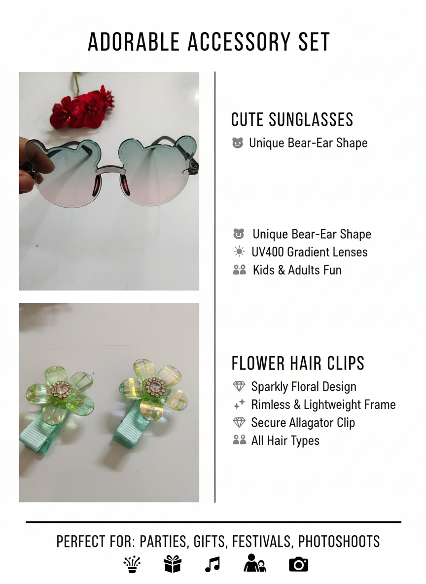 Combo Of Hair Clip With Sunglasses for Kids, Hair Accessories