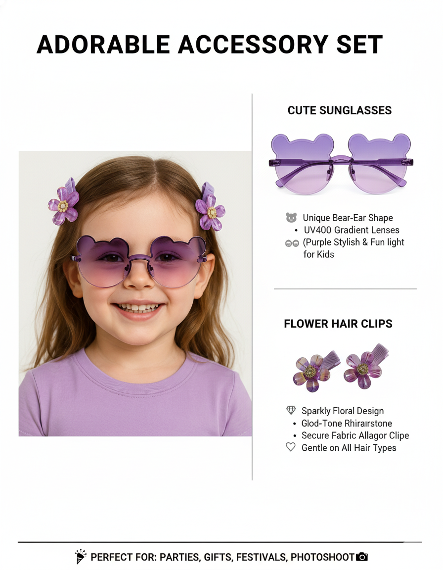 Combo Of Hair Clip With Sunglasses for Kids, Hair Accessories