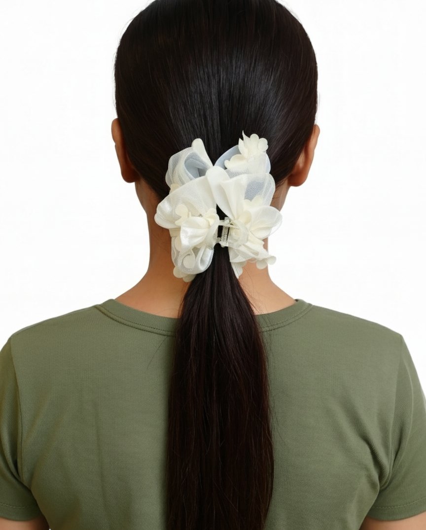 Bow Flower Hair Clutcher Hair Claw Clip, Ponytail Holder Hair Accessories Juda Clip Clutcher for Women & Girls