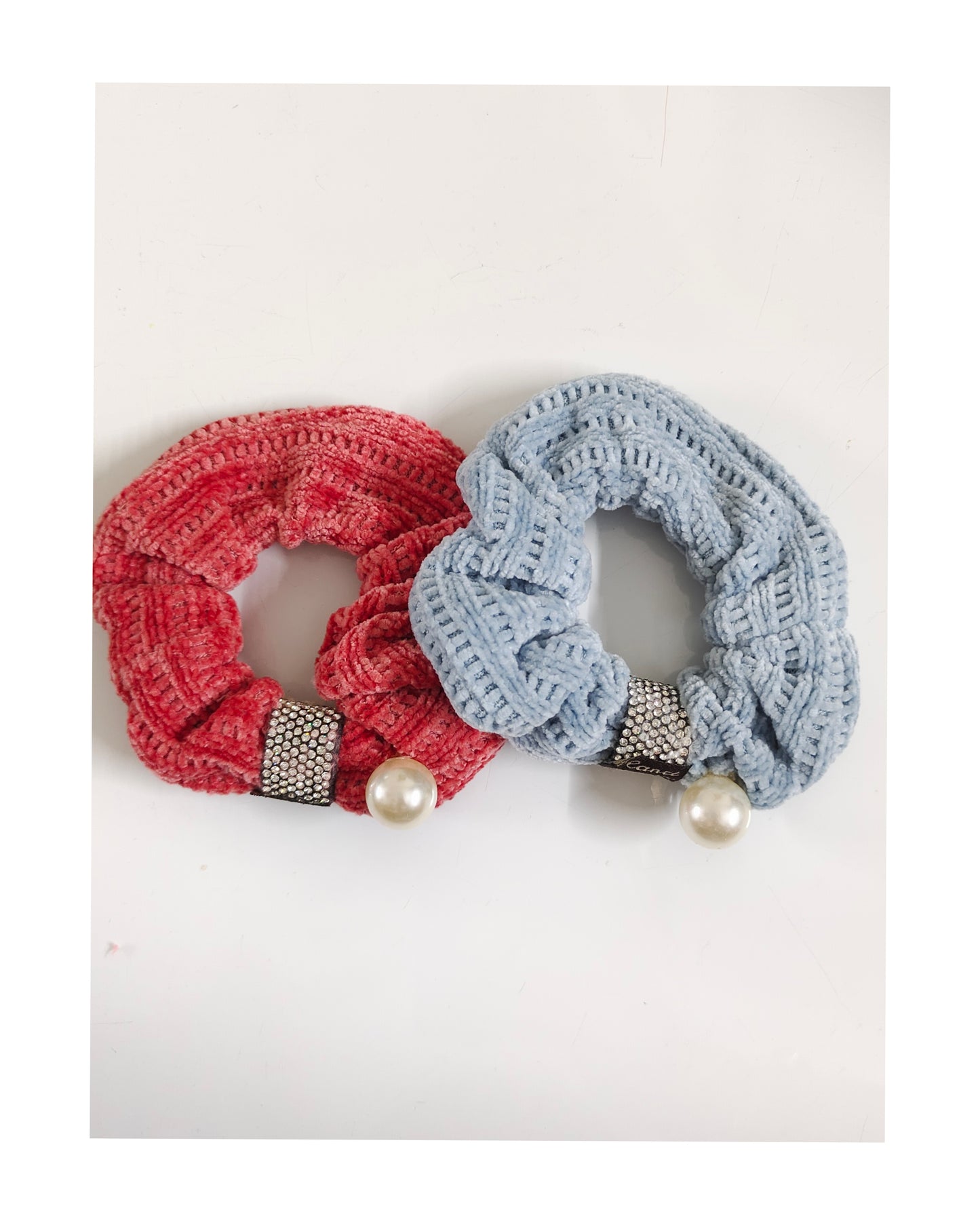 combo of Handmade knitted hair surunchies/crochet hair scrunchies with pearl, ponytail holder, rubberband, elastic band