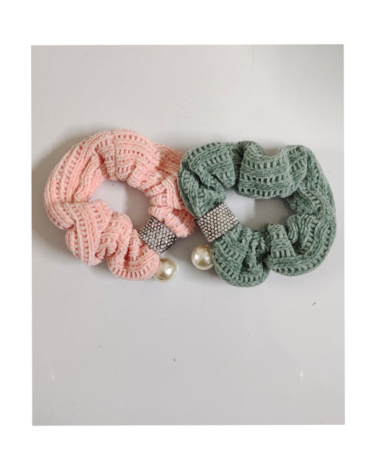 combo of Handmade knitted hair surunchies/crochet hair scrunchies with pearl, ponytail holder, rubberband, elastic band