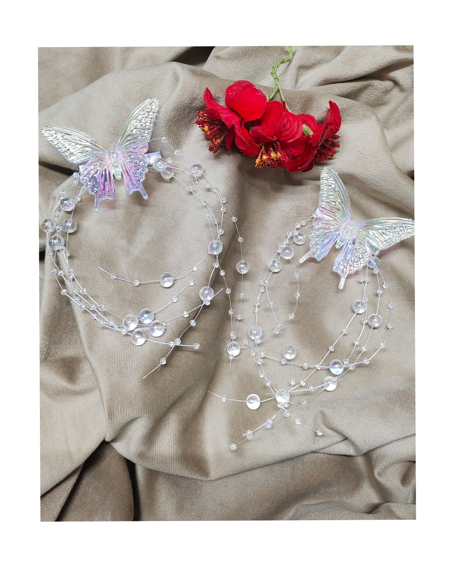 Butterfly Hair Clips with Tassel, Holographic Shimmery Design, Girls Kids Hair Accessories, 2 Pieces