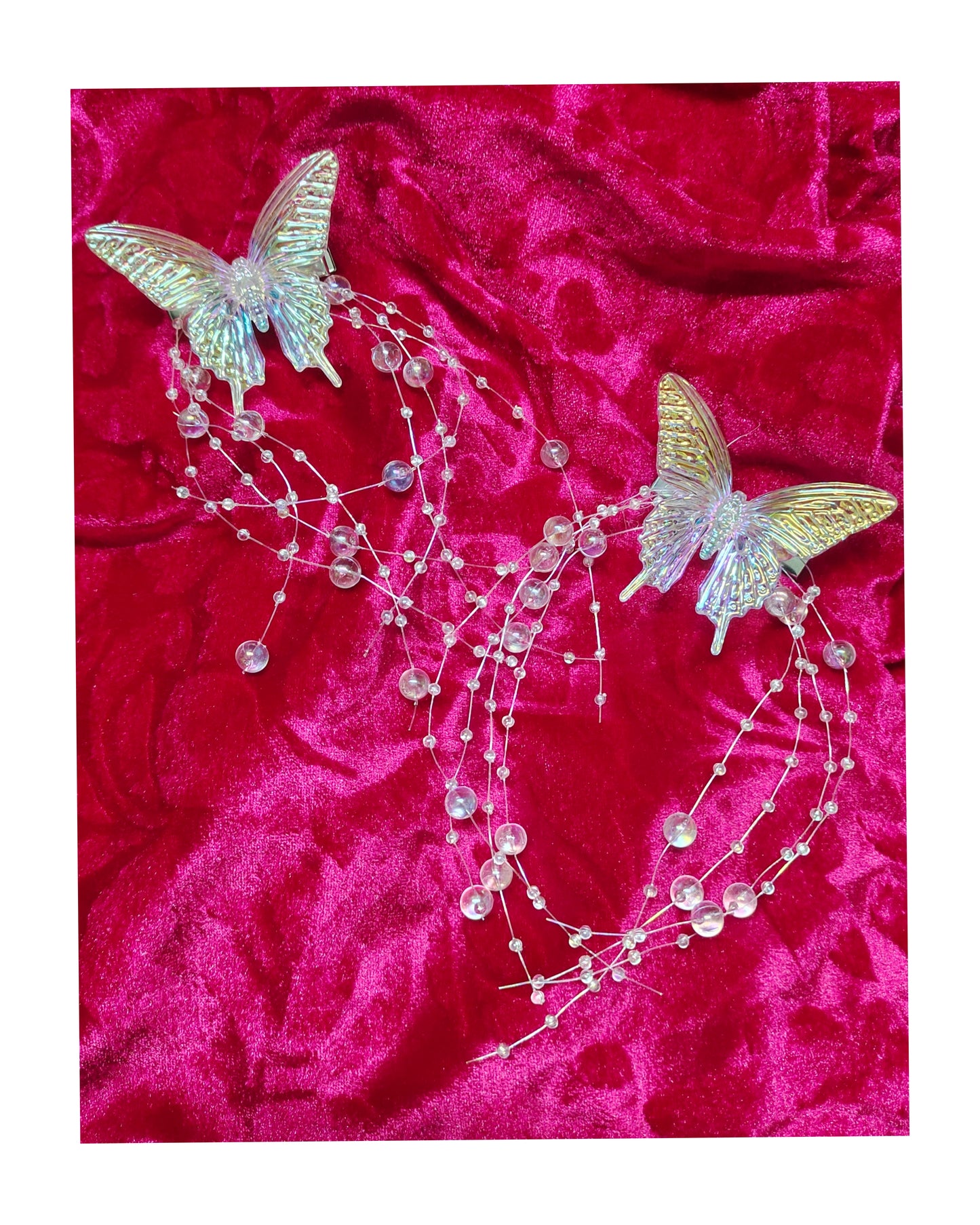 Butterfly Hair Clips with Tassel, Holographic Shimmery Design, Girls Kids Hair Accessories, 2 Pieces