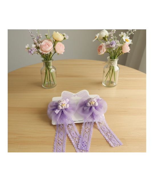 Baby Girl Hair Clips with Teddy Bear Design, Small Alligator Clip Lace Bow Barrettes, Tulle Fabric, Hair Accessories