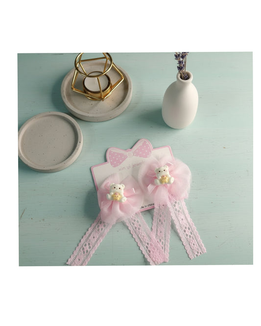 Baby Girl Hair Clips with Teddy Bear Design, Small Alligator Clip Lace Bow Barrettes, Tulle Fabric, Hair Accessories