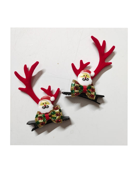 Christmas Reindeer Antler Hair Clips, Holiday Holly Berry Design, Festive Hair Accessories