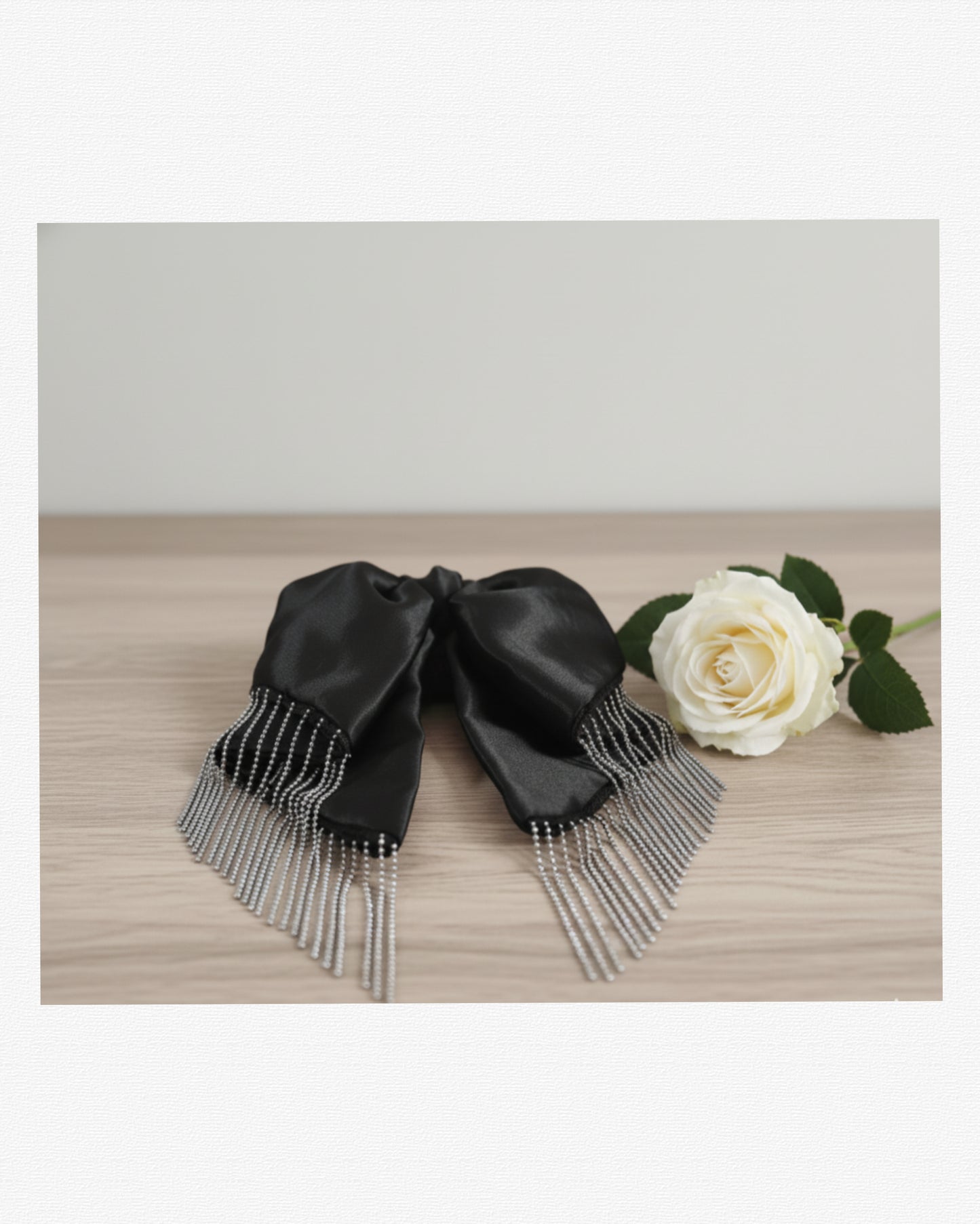 Elegant Satin Hair Bow Clutche, Claw Clip with Silver Crystal Fringe Tassels, Formal Hair Accessory For Girls And women