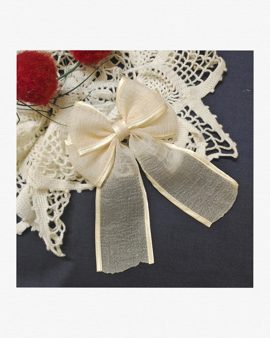 Sheer Sparkle Hair Bow Clip - Elegant Long Tail Ribbon Barrette for Women