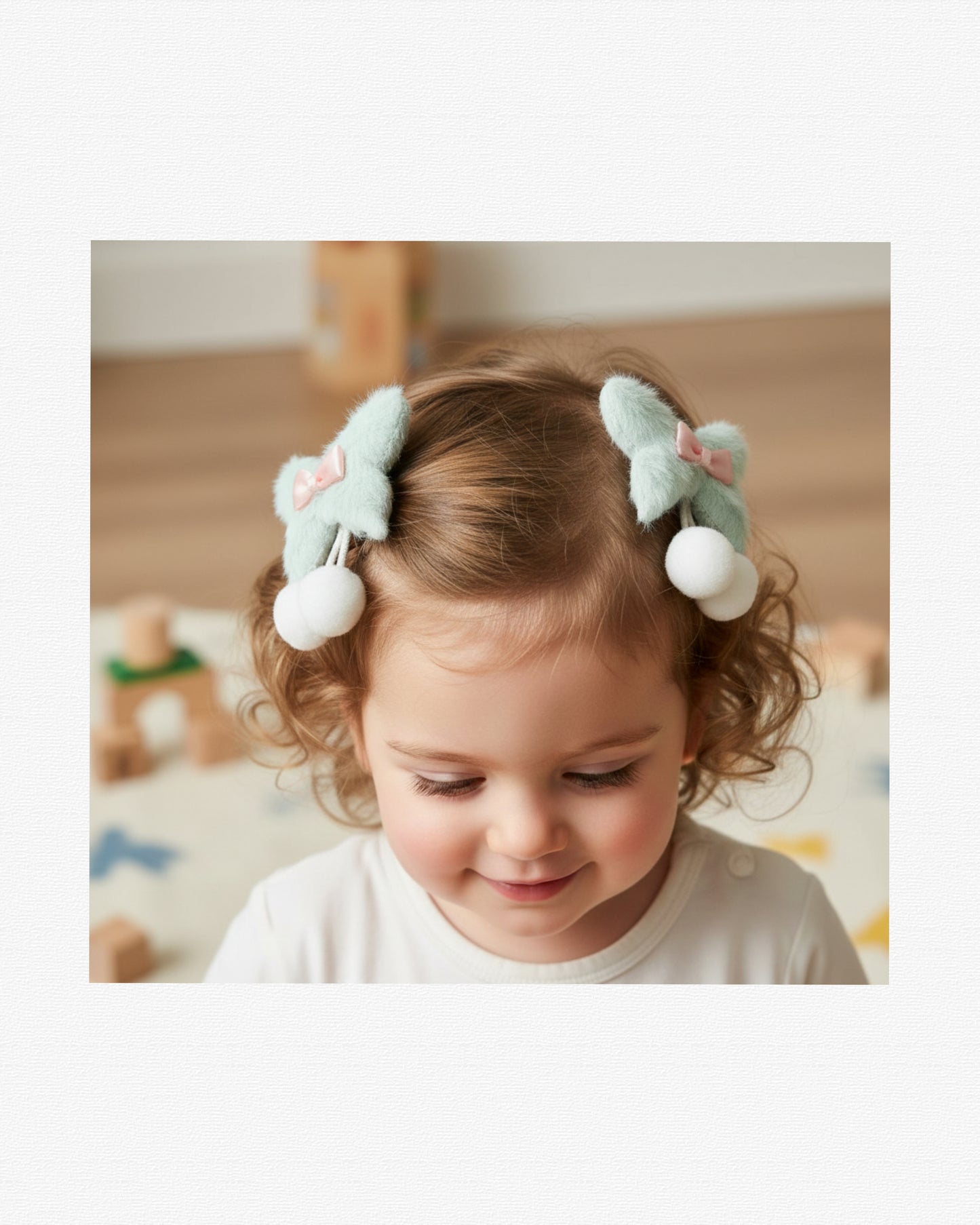 Faux Fur Hair Clips for Girls, 2 Pcs Plush Hair Accessories Set with Pom Poms and Satin Bows, Cute Pastel No-Slip Ribbon Wrapped Alligator Clips for Toddlers, Kids, and Babies