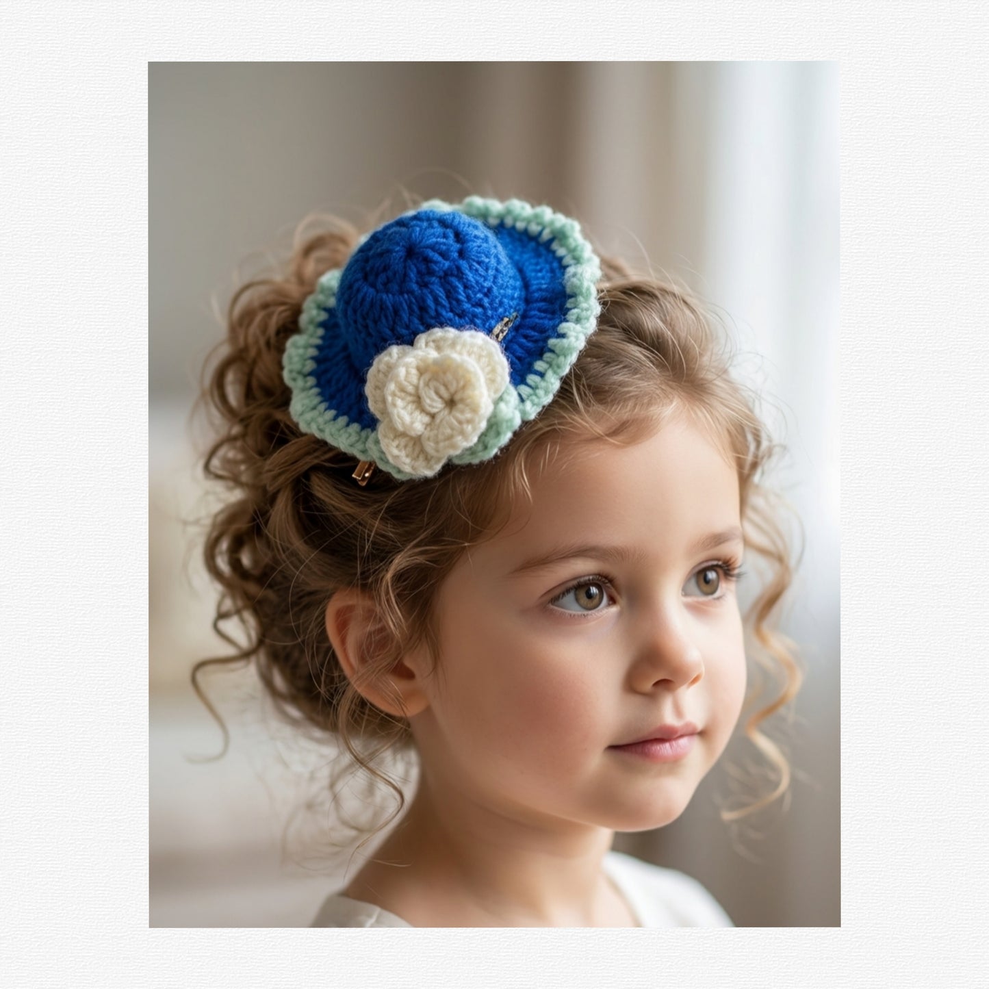 Handmade Crochet Mini Hat, Fascinator Hair Clip,Cute Woolen Knitted Hair Clip with Pearl Flower Bow for Girls and kids