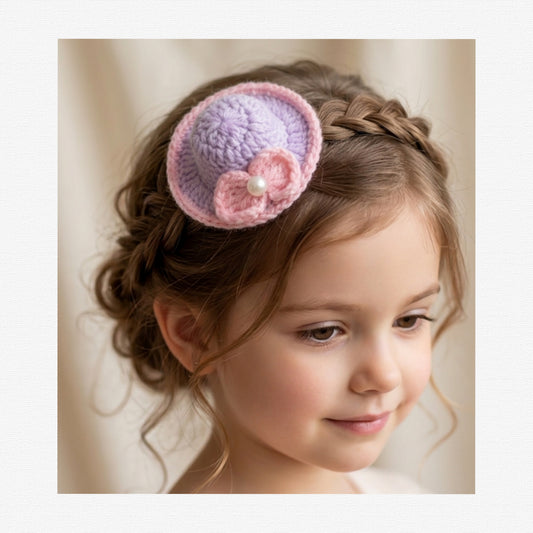 Handmade Crochet Mini Hat, Fascinator Hair Clip,Cute Woolen Knitted Hair Clip with Pearl Flower Bow for Girls and kids