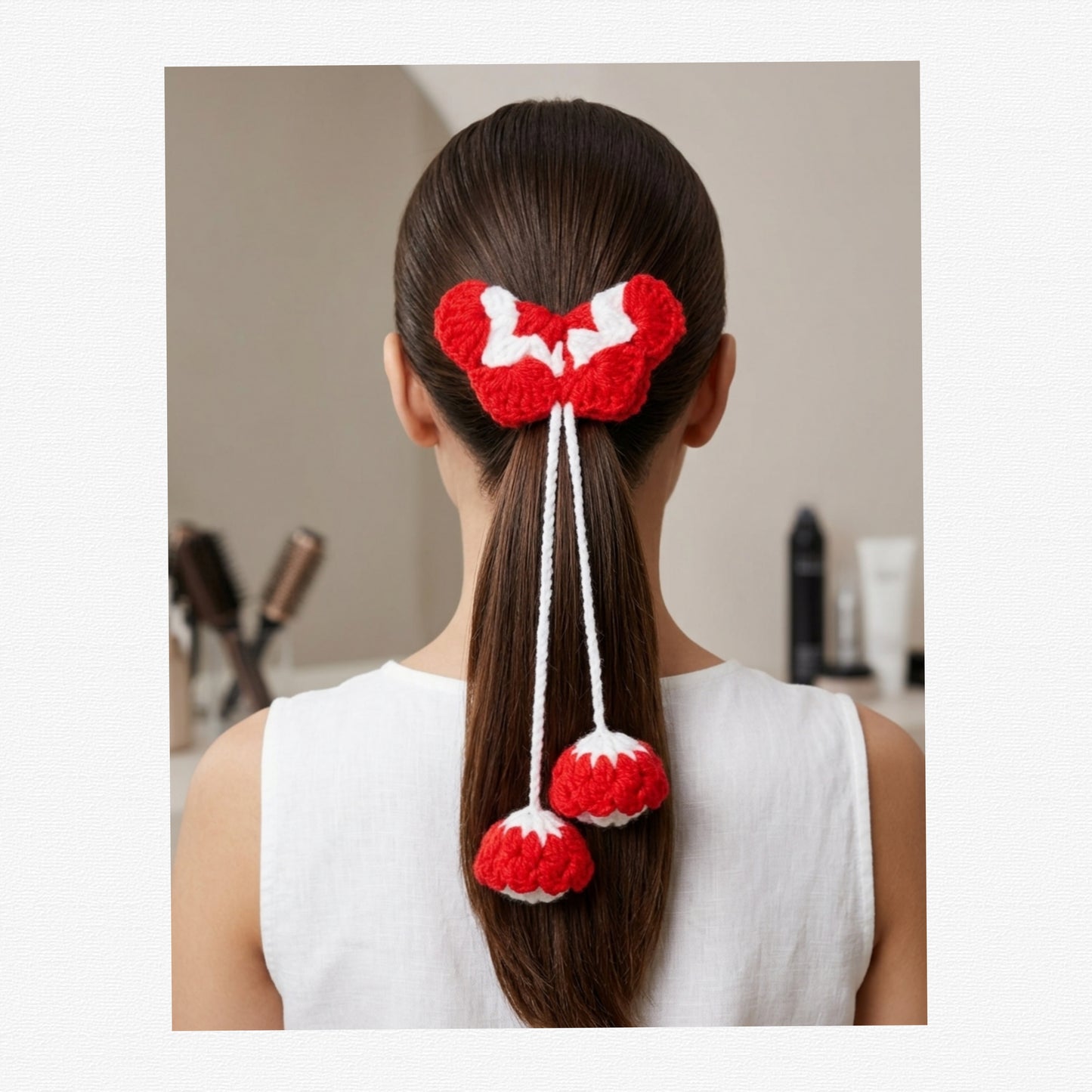 Handmade Crochet Flower, Butterfly Hair Tie for Women & Girls Soft Knitted Elastic Ponytail Holder Cute Floral Hair Band with Tassel Stylish Handmade Hair Accessory for Daily Wear