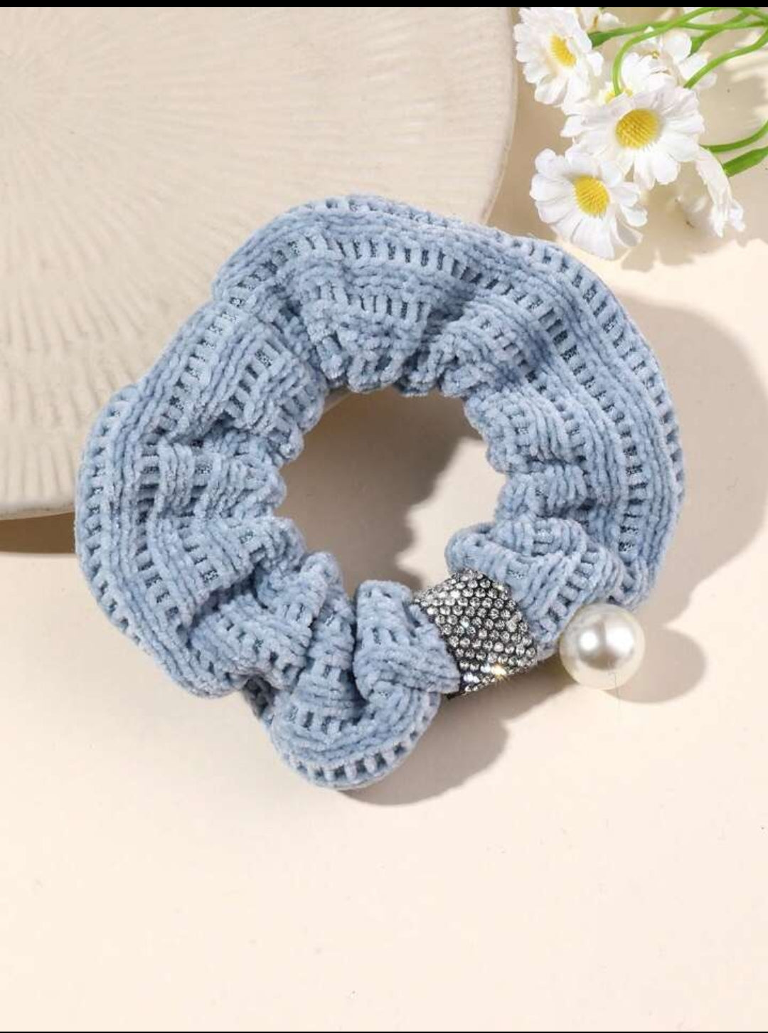 combo of Handmade knitted hair surunchies/crochet hair scrunchies with pearl, ponytail holder, rubberband, elastic band