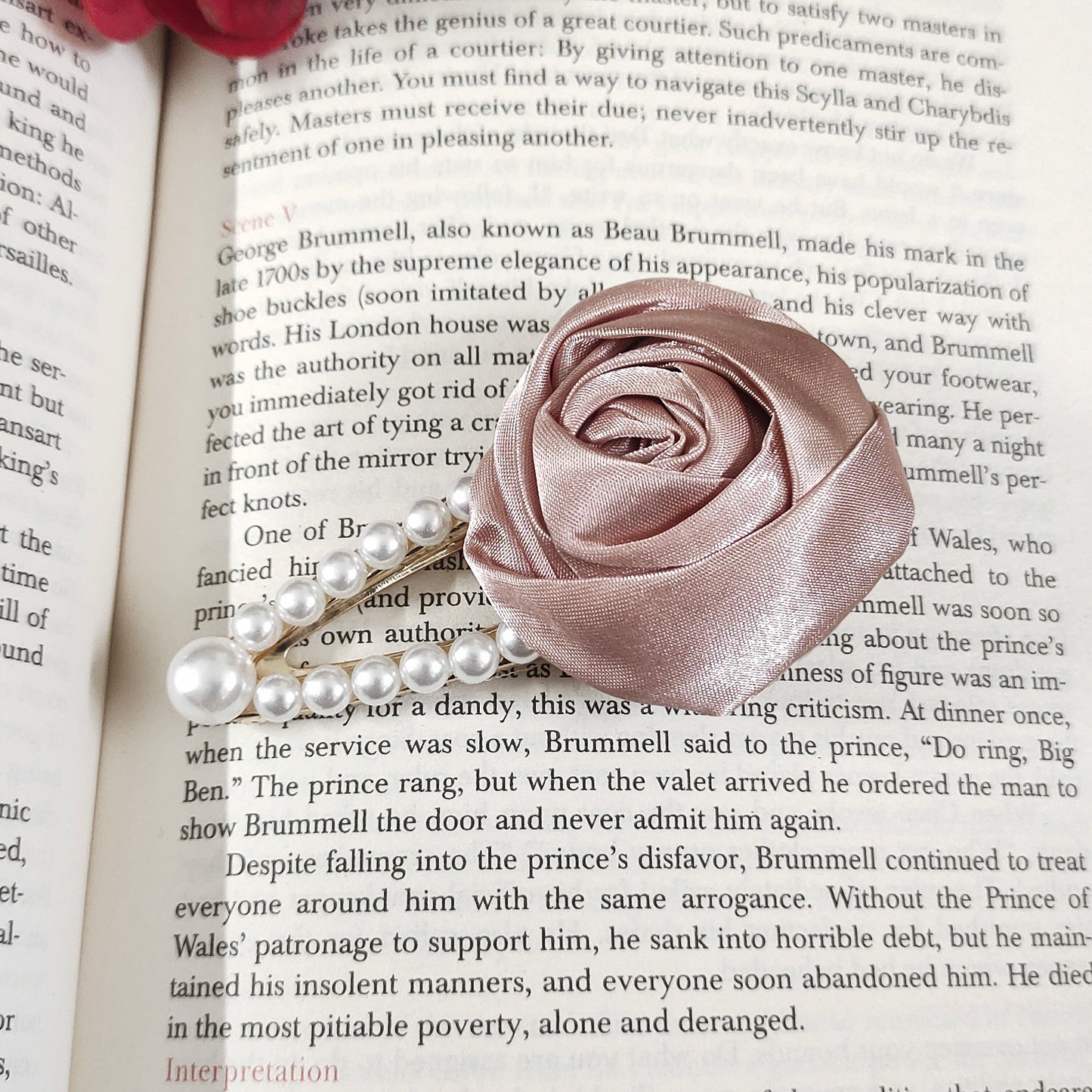 Satin Rose Flower Hair Clip with Pearl Beaded Design, Strong Hold Alligator Clip, Pack of 1, Beige