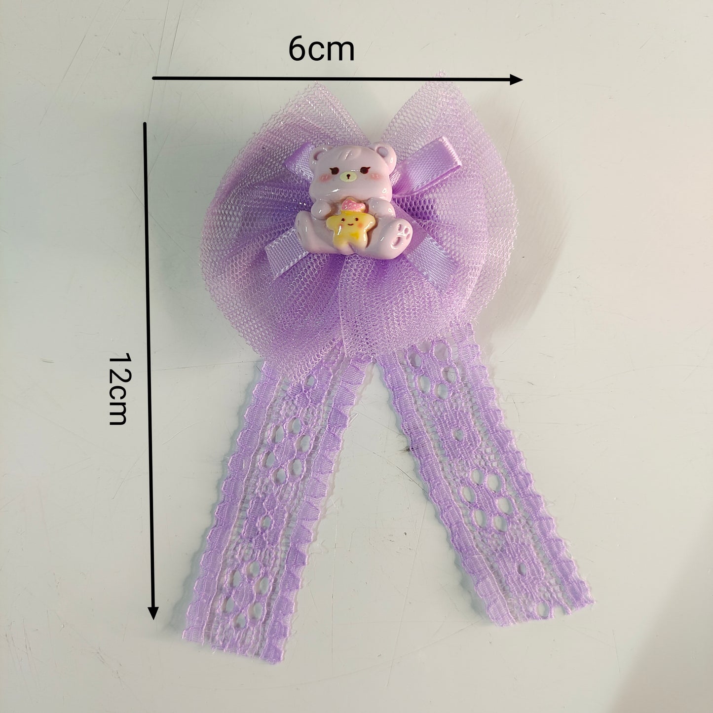 Baby Girl Hair Clips with Teddy Bear Design, Small Alligator Clip Lace Bow Barrettes, Tulle Fabric, Hair Accessories