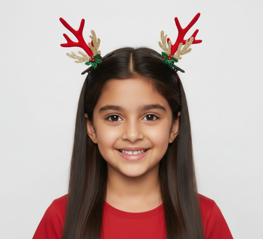 Christmas Reindeer Antler Hair Clips, Holiday Holly Berry Design, Festive Hair Accessories