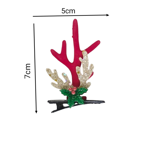 Christmas Reindeer Antler Hair Clips, Holiday Holly Berry Design, Festive Hair Accessories