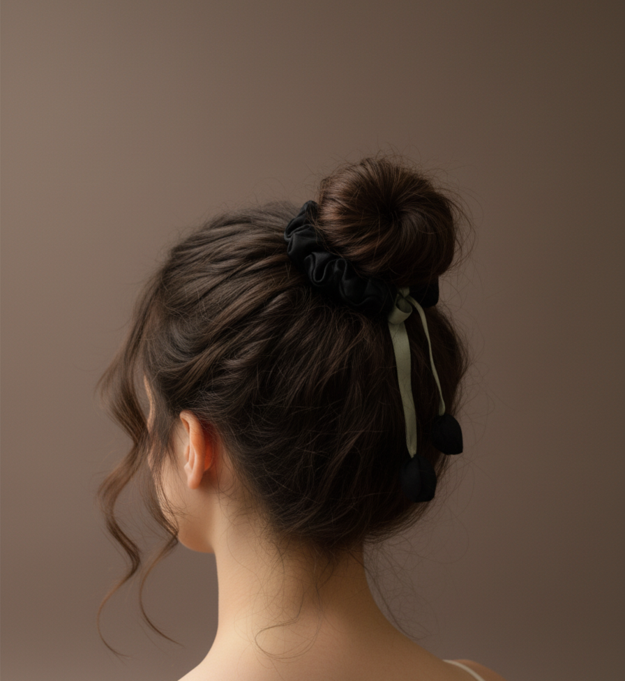 Tulip Hair Scrunchies with Floral Design Attachable Bowknot Ponytail Holder, Rubberband