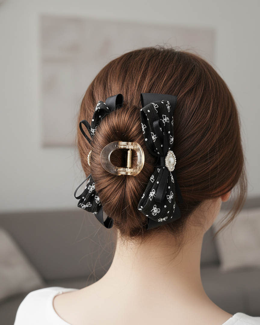 Hair Clutcher Hair Claw Clip With Bow Design, Ponytail Holder Hair Accessories Juda Clip Clutcher for Women & Girls