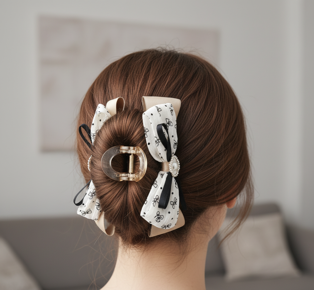 Hair Clutcher Hair Claw Clip With Bow Design, Ponytail Holder Hair Accessories Juda Clip Clutcher for Women & Girls