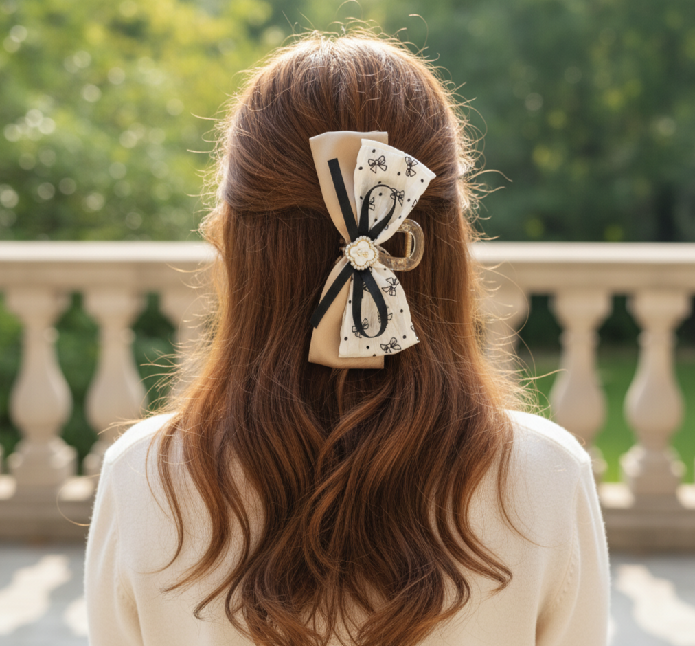 Hair Clutcher Hair Claw Clip With Bow Design, Ponytail Holder Hair Accessories Juda Clip Clutcher for Women & Girls