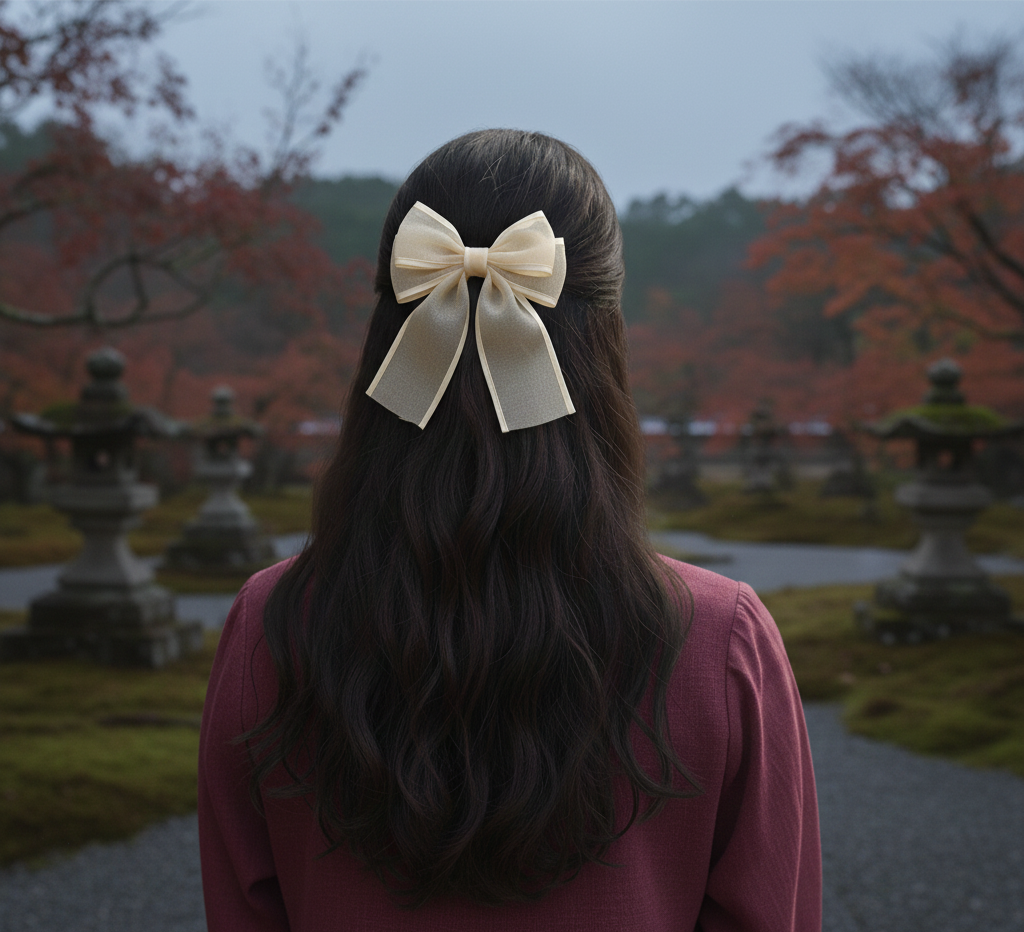 Sheer Sparkle Hair Bow Clip - Elegant Long Tail Ribbon Barrette for Women