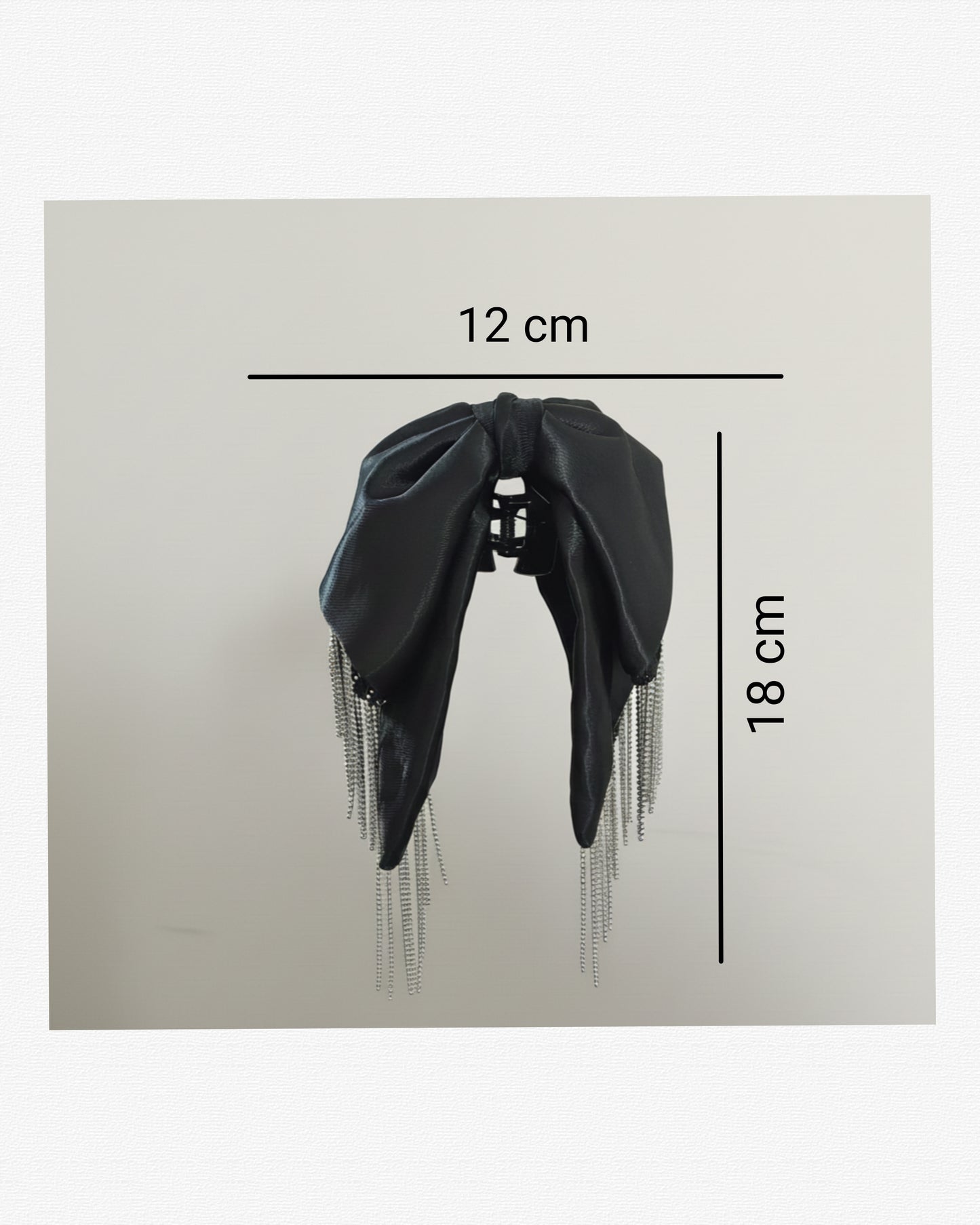 Elegant Satin Hair Bow Clutche, Claw Clip with Silver Crystal Fringe Tassels, Formal Hair Accessory For Girls And women