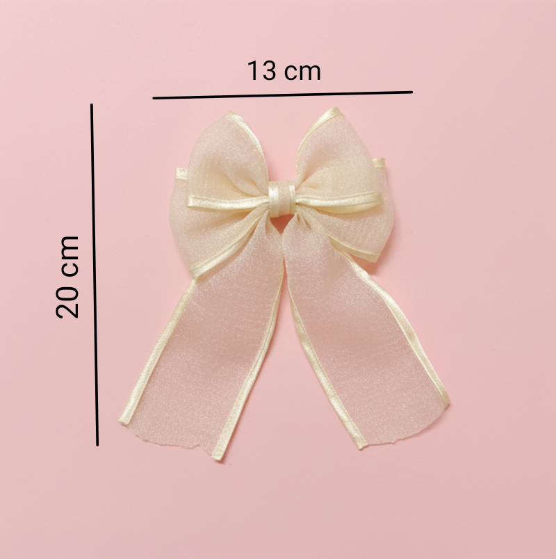 Sheer Sparkle Hair Bow Clip - Elegant Long Tail Ribbon Barrette for Women