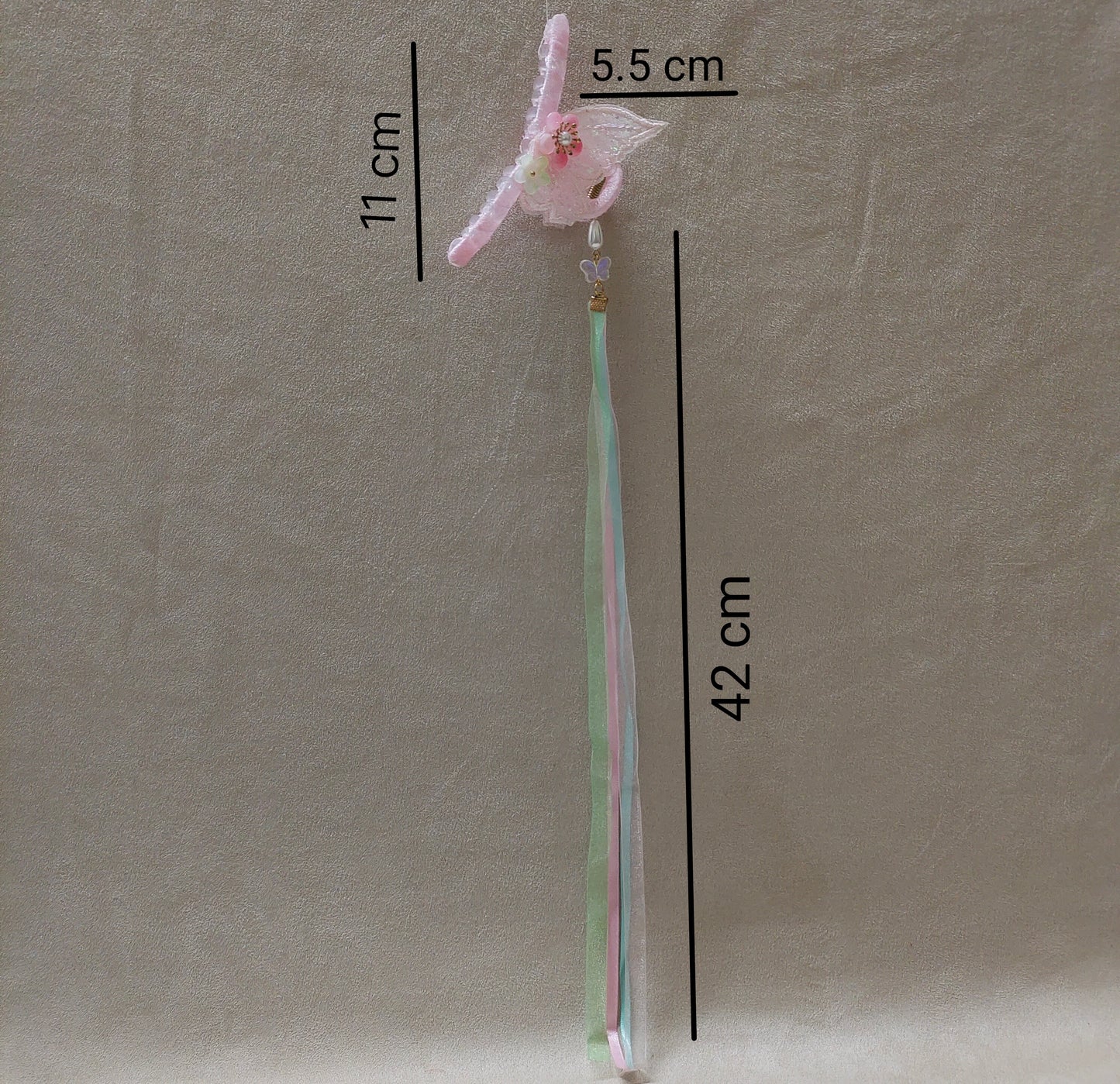Handmade Fairy Blossom Hair Claw Clip with Long Tassel Ribbons – Elegant Hanfu Hair Accessory for Women and Girls – Pink Floral Butterfly Design with 42cm Streaming Tassels