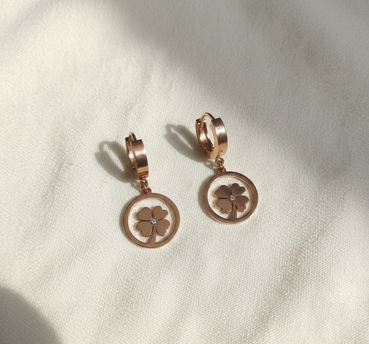 Anti-Tarnish Rose Gold Clover Earrings for Women & Girls