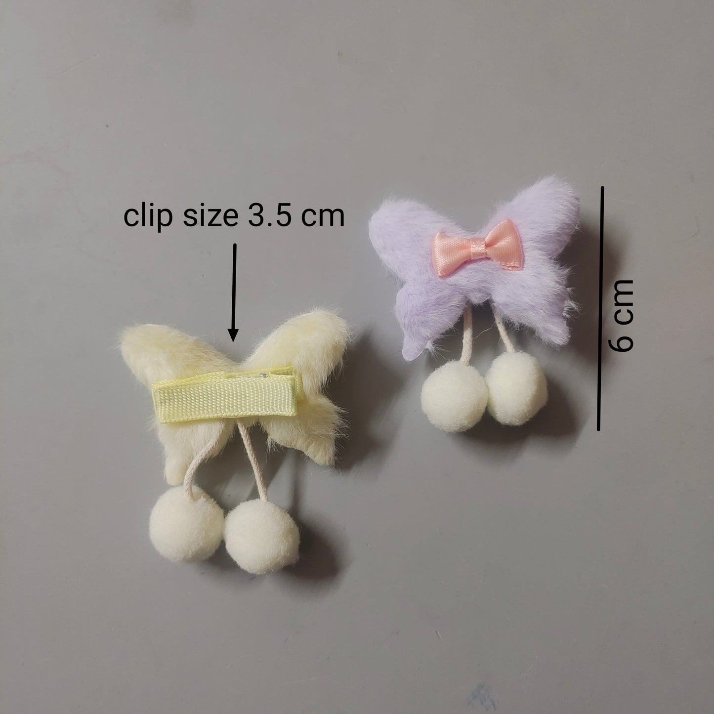 Faux Fur Hair Clips for Girls, 2 Pcs Plush Hair Accessories Set with Pom Poms and Satin Bows, Cute Pastel No-Slip Ribbon Wrapped Alligator Clips for Toddlers, Kids, and Babies