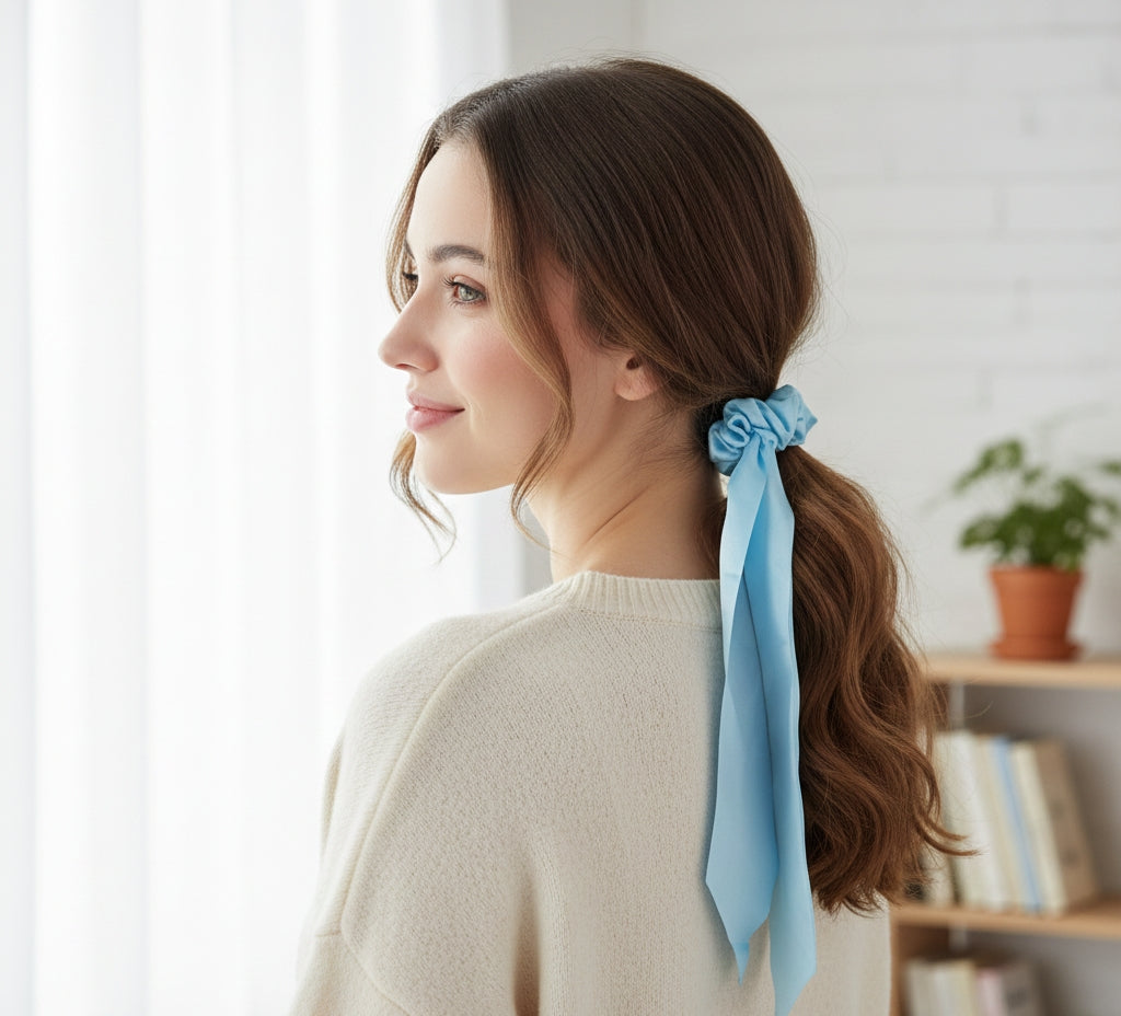 Premium Satin Scarf Hair Ties – 2-in-1 Removable Bow Scrunchie & Ponytail Holder – Anti-Frizz, No-Crease Silk-Feel Hair Accessories for Women & Girls