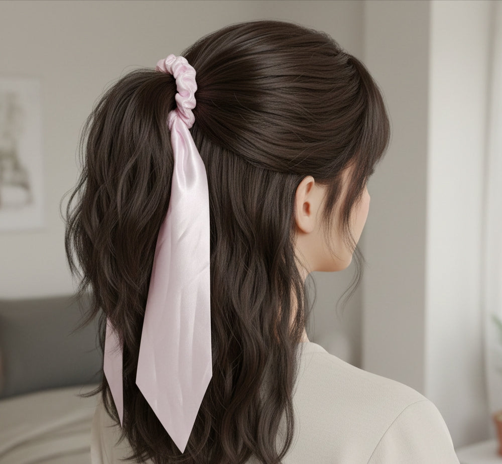 Premium Satin Scarf Hair Ties – 2-in-1 Removable Bow Scrunchie & Ponytail Holder – Anti-Frizz, No-Crease Silk-Feel Hair Accessories for Women & Girls