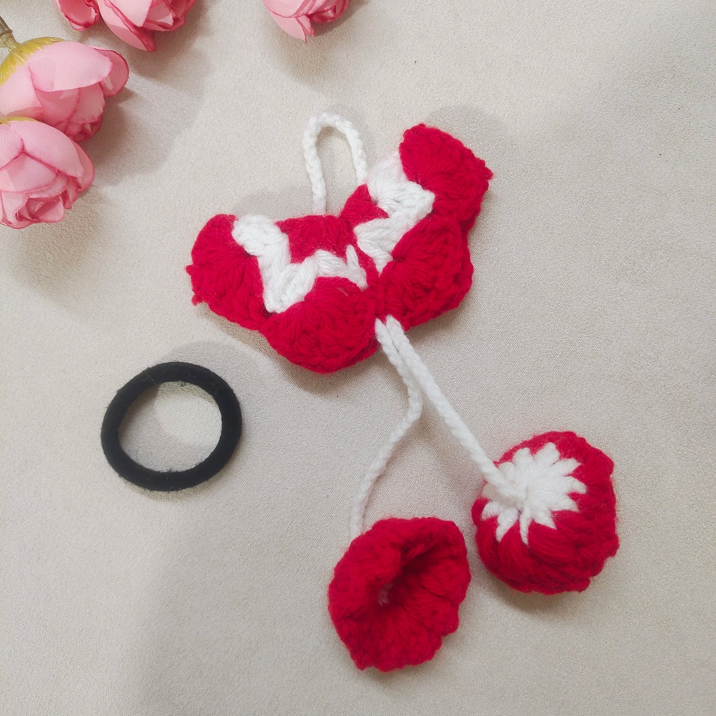 Handmade Crochet Flower, Butterfly Hair Tie for Women & Girls Soft Knitted Elastic Ponytail Holder Cute Floral Hair Band with Tassel Stylish Handmade Hair Accessory for Daily Wear