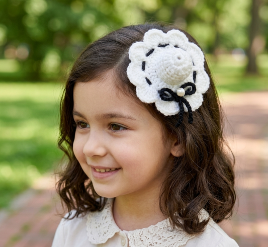 Handmade Crochet Mini Hat, Fascinator Hair Clip,Cute  Knitted Hair Clip with Pearl  Bow for Girls and kids