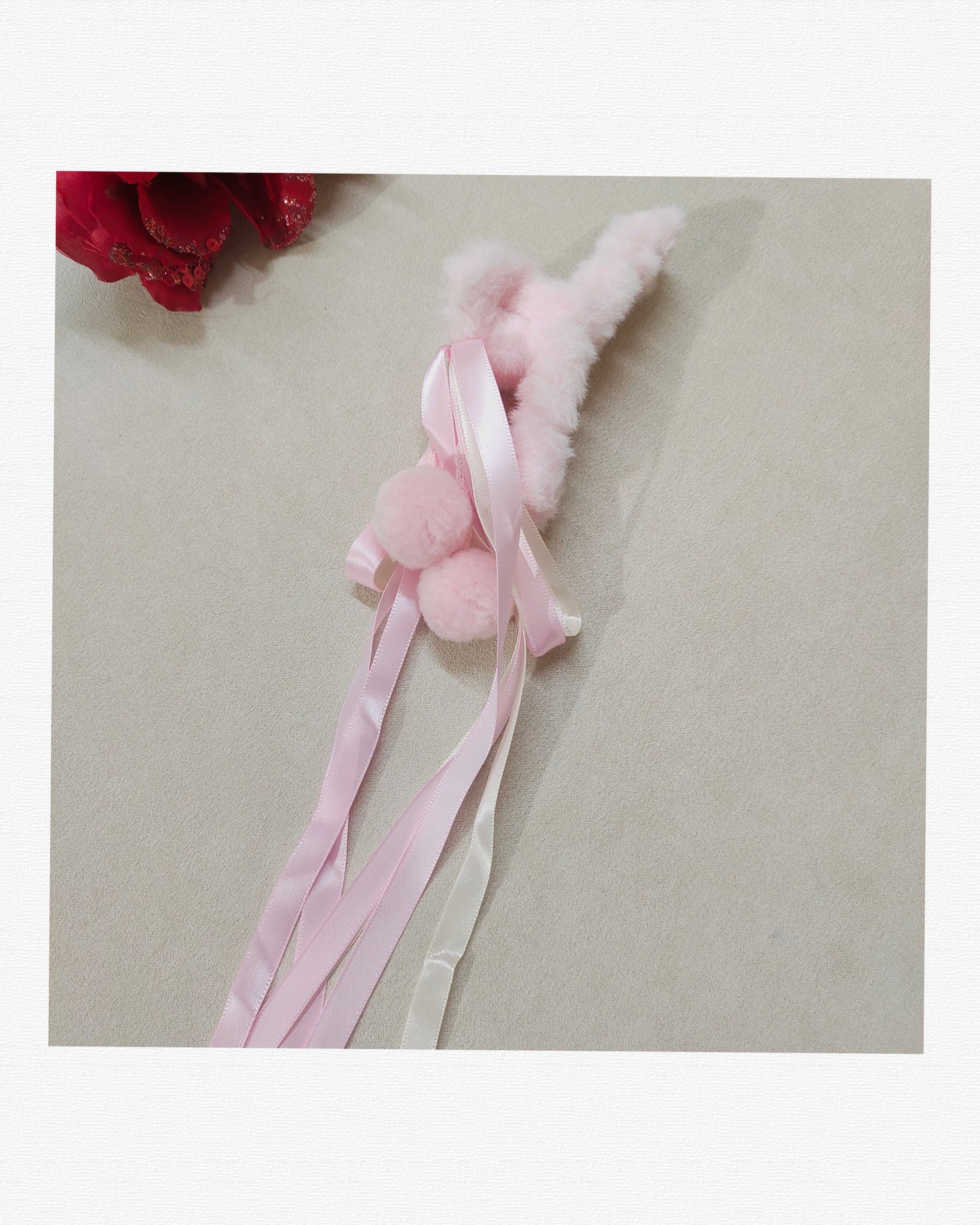Cute Fluffy Hair Claw Clip with Ribbon Tassels & Pom Poms – Soft Fur Hair Clutcher for Women & Girls – Strong Hold Non-Slip Hair Clip for Ponytail, Bun, Half Up Hairstyle, Pack of 1